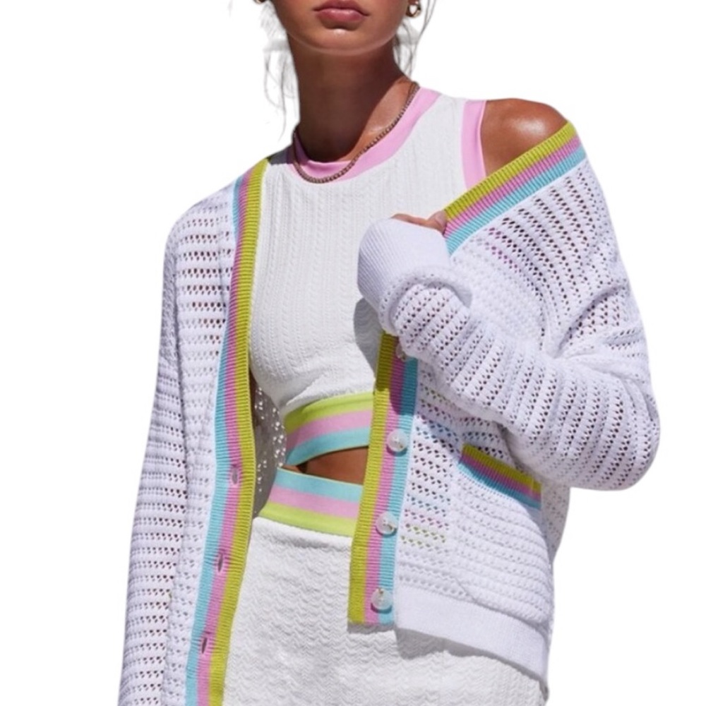 Beach Riot Gene Color Block Rose Blush‎ Cardigan Size Small